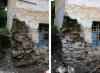 Structural restoration at the North-West corner. Dismantling the loose masonry and relaying it with lime mortar. 2009.